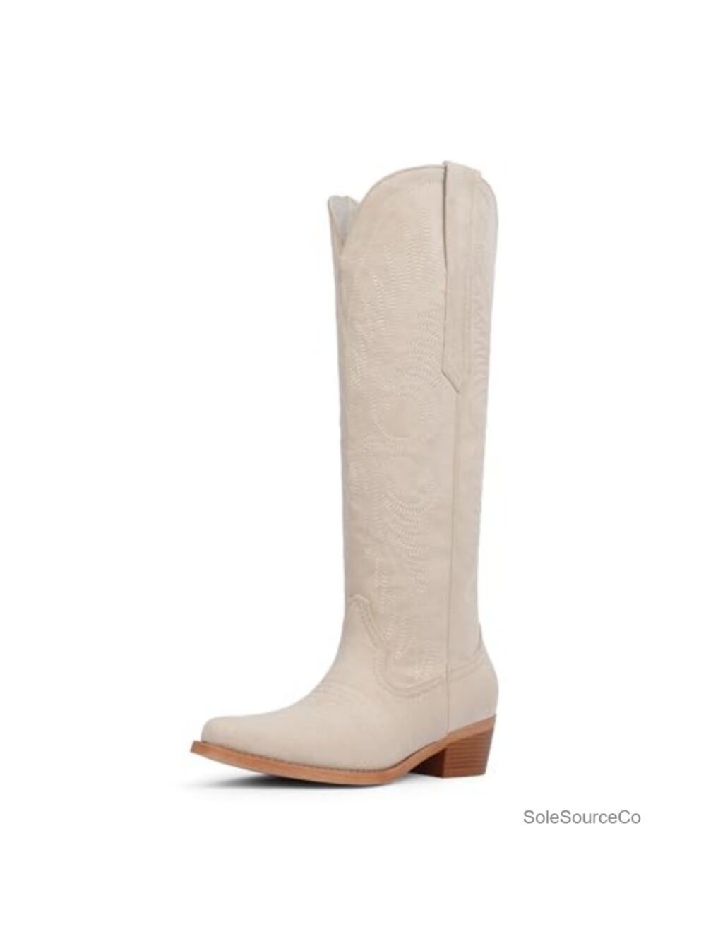 Women's Embroidered Knee High Cowboy Boots Faux Suede Western Boots